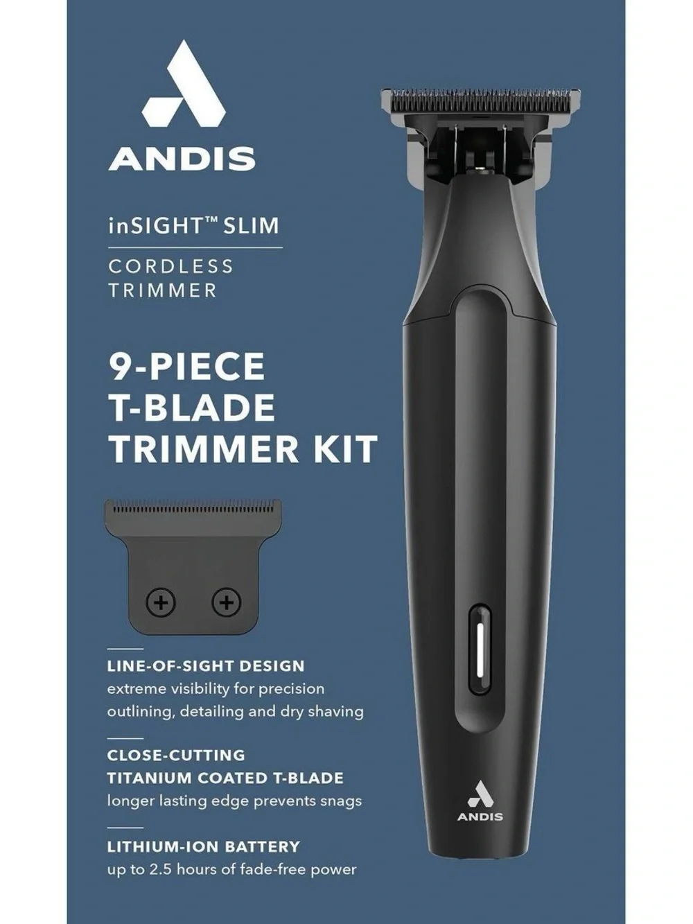 Andis Slim Cordless T-Blade Trimmer Kit - Black